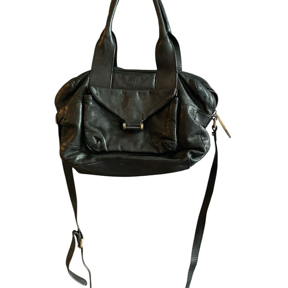 Treesje Women's‎ Black Leather Shoulder Bag Feather Pattern Casual